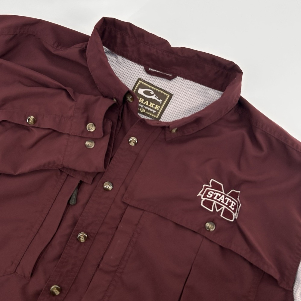 Drake Waterfowl Mens XL Button Down Maroon‎ Vented Mississippi State Shirt